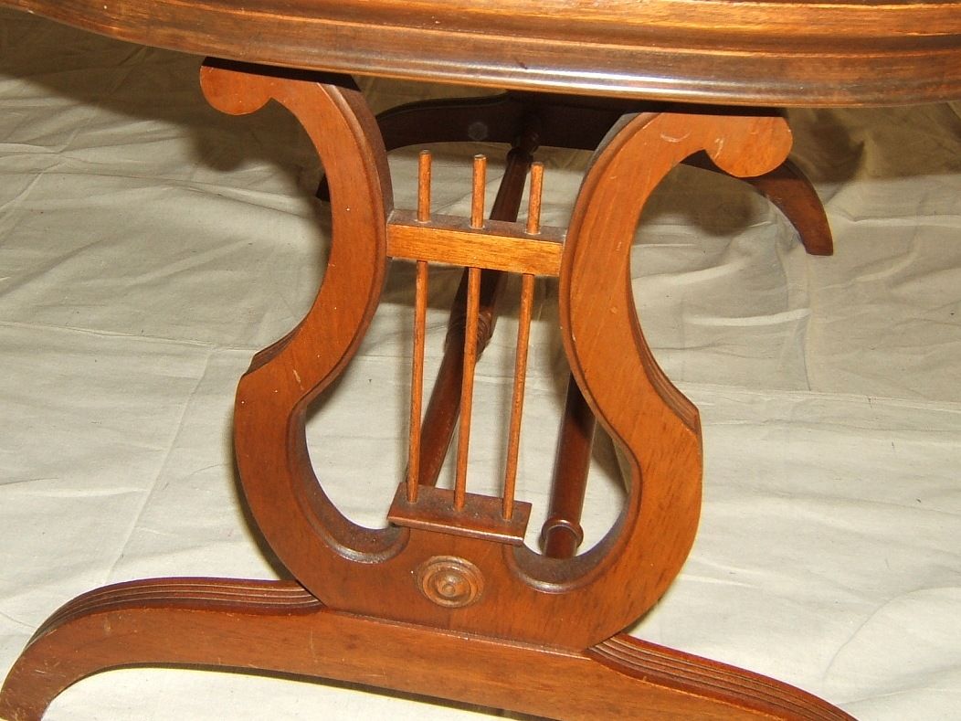 Handcrafted Coffee Table Harp Legs Mid Century Glass Top Vintage Solid